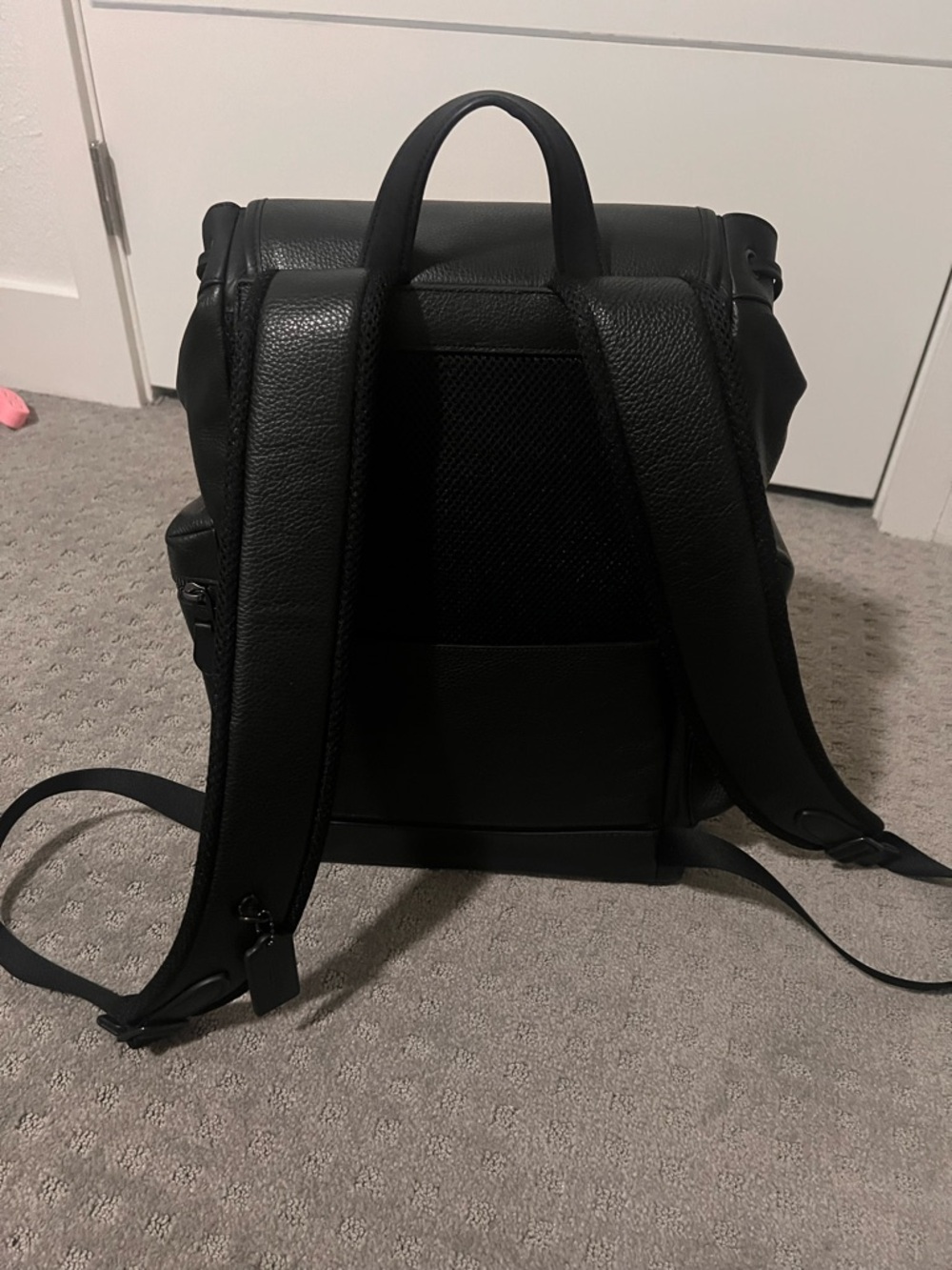 Coach Black Leather Men's Backpack with Front Pocket - Picture 5 of 7